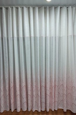 Гардина зі штучного льону з широким орнаментом 500х295 см Лляний/Рожевий 1313 фото